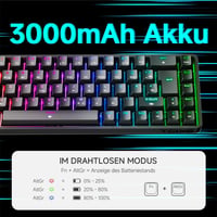 TMKB T68 Kompakt Gamer Billentyűzet, 60% Vezeték Nélküli Mechanikus RGB, Bluetooth/2.4G/USB-C, 68 Gombos, Német QWERTZ, Lineáris Piros Kapcs 3