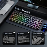 TMKB T68 Kompakt Gamer Billentyűzet, 60% Vezeték Nélküli Mechanikus RGB, Bluetooth/2.4G/USB-C, 68 Gombos, Német QWERTZ, Lineáris Piros Kapcs 5