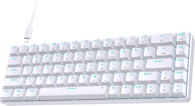 TMKB T68se 60% Mechanikus Gaming Billentyűzet USB Kábellel, Blue Switch, Fehér