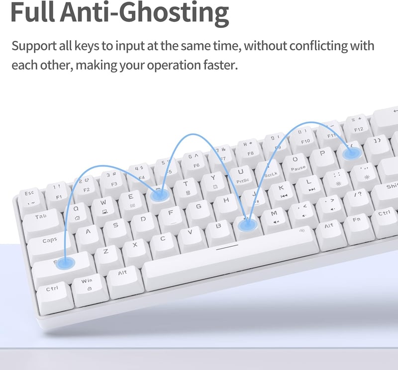 TMKB T68se 60% Mechanikus Gaming Billentyűzet USB Kábellel, Blue Switch, Fehér