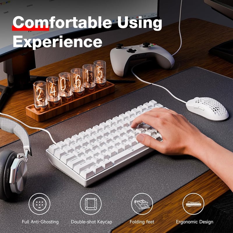 TMKB T84SE Mechanikus Gamer Billentyűzet 84 Gomb Piros Switch LED Fehér
