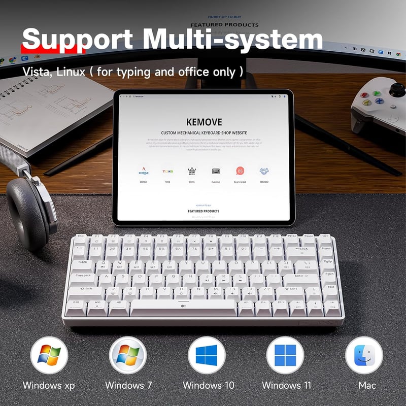 TMKB T84SE Mechanikus Gamer Billentyűzet 84 Gomb Piros Switch LED Fehér