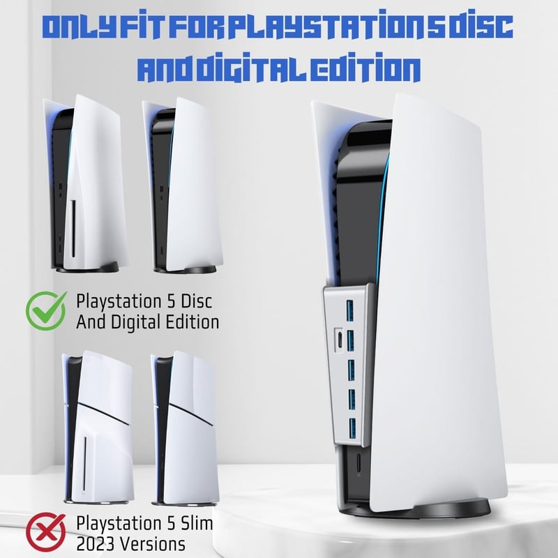 TNP USB Hub 3.1 PlayStation 5 Konzolhoz - Fehér Bővítő Adapter 4 USB + 1 Gyorstöltő + 1 USB-C Porttal - PS5 Dualsense Kompatibilis Elosztó