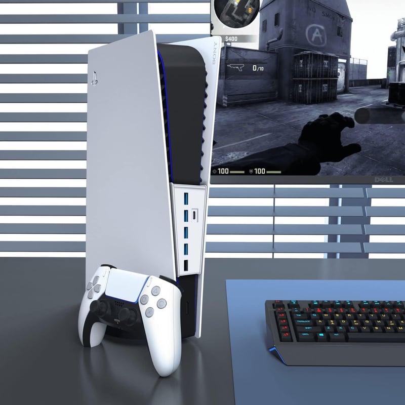 TNP USB Hub 3.1 PlayStation 5 Konzolhoz - Fehér Bővítő Adapter 4 USB + 1 Gyorstöltő + 1 USB-C Porttal - PS5 Dualsense Kompatibilis Elosztó