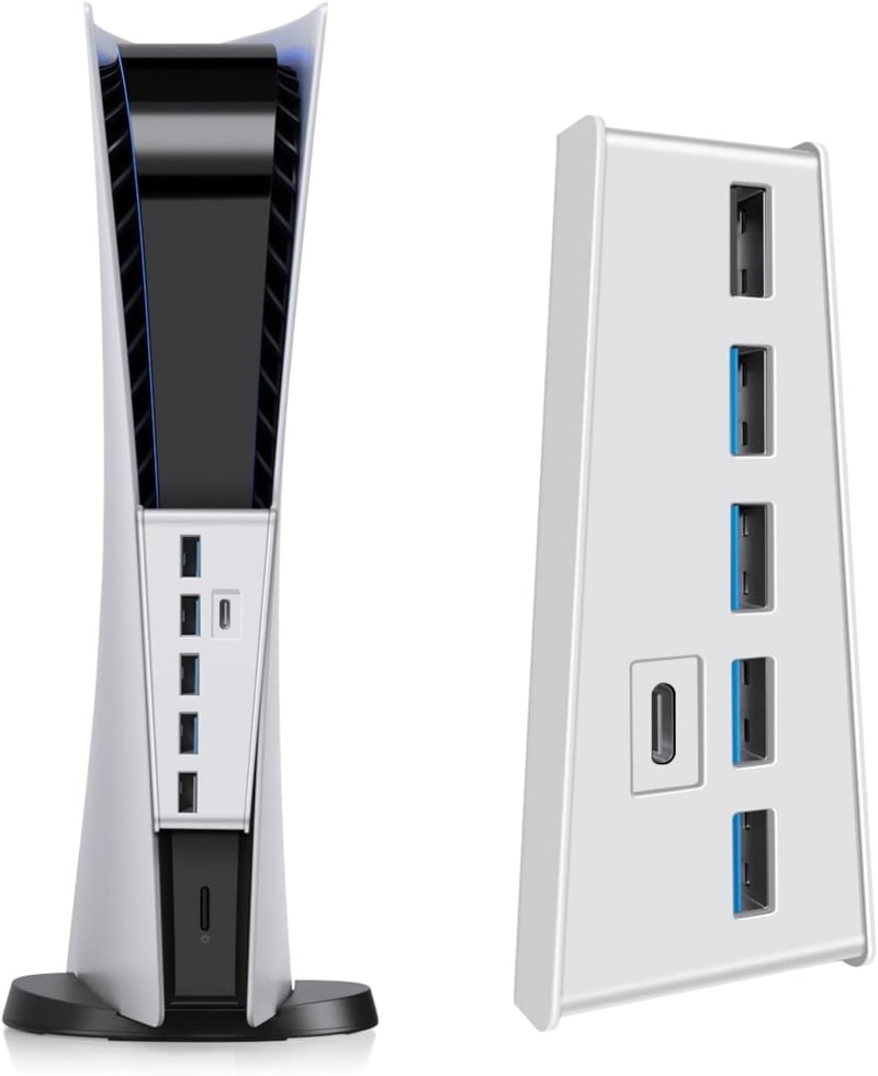TNP USB Hub 3.1 PlayStation 5 Konzolhoz - Fehér Bővítő Adapter 4 USB + 1 Gyorstöltő + 1 USB-C Porttal - PS5 Dualsense Kompatibilis Elosztó