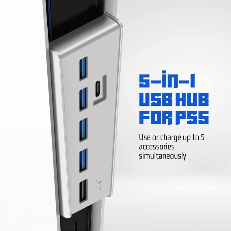 TNP USB Hub 3.1 PlayStation 5 Konzolhoz - Fehér Bővítő Adapter 4 USB + 1 Gyorstöltő + 1 USB-C Porttal - PS5 Dualsense Kompatibilis Elosztó