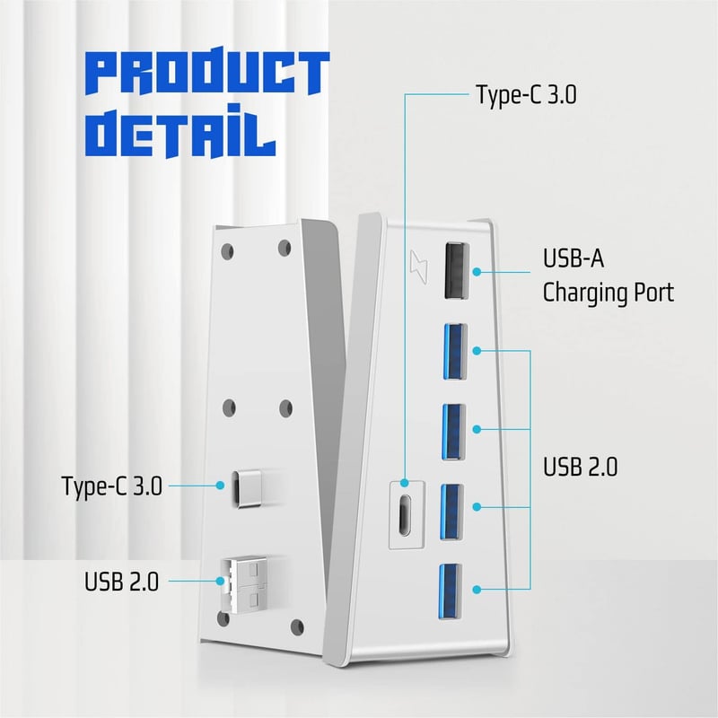 TNP USB Hub 3.1 PlayStation 5 Konzolhoz - Fehér Bővítő Adapter 4 USB + 1 Gyorstöltő + 1 USB-C Porttal - PS5 Dualsense Kompatibilis Elosztó