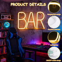 TNSLAND LED natpis BAR, toplo bijelo svjetlo, neonska svjetleća ploča na USB i baterije, zidna dekoracija za bar i prostoriju za zabavu 4