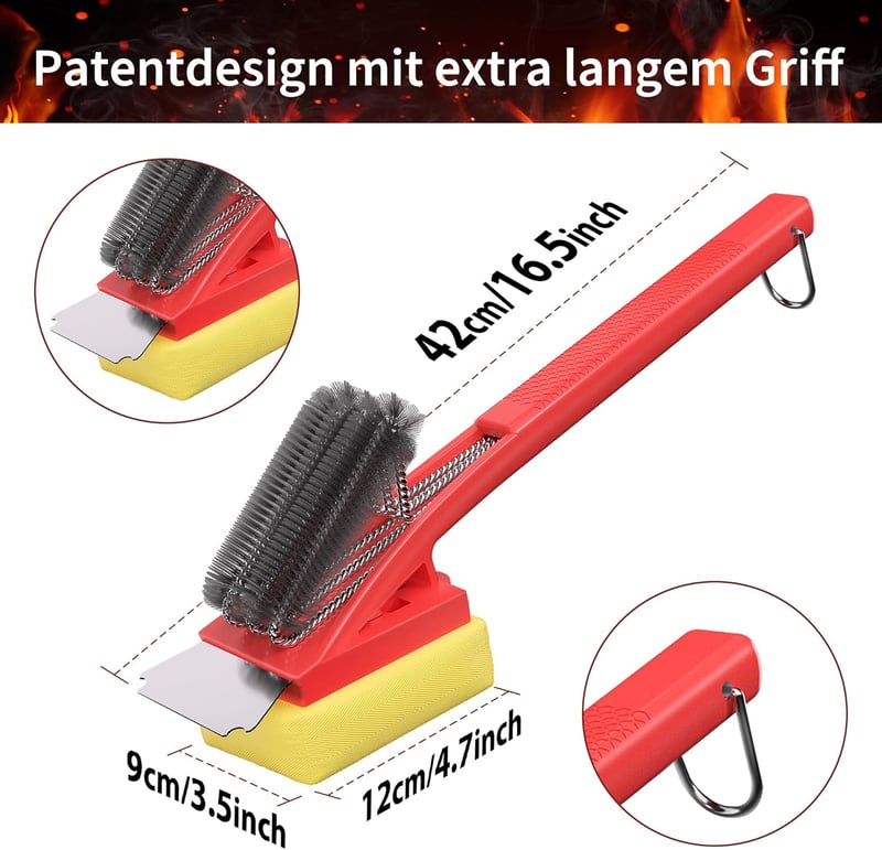 TNTOR Grill Kefe Gőztisztítóval, Rozsdamentes Acél Spatulával és Hosszú Szigetelt Nyéllel - Red, Stainless Steel Plastic Cotton