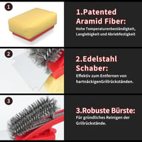 TNTOR Grill Kefe Gőztisztítóval, Rozsdamentes Acél Spatulával és Hosszú Szigetelt Nyéllel - Red, Stainless Steel Plastic Cotton 7