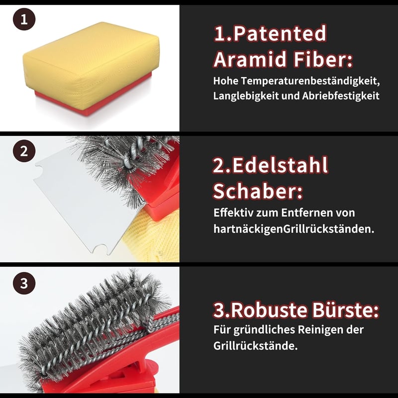 TNTOR Grill Kefe Gőztisztítóval, Rozsdamentes Acél Spatulával és Hosszú Szigetelt Nyéllel - Red, Stainless Steel Plastic Cotton