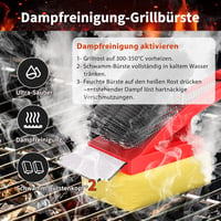 TNTOR Grill Kefe Gőztisztítóval, Rozsdamentes Acél Spatulával és Hosszú Szigetelt Nyéllel - Red, Stainless Steel Plastic Cotton 3