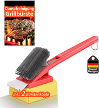 TNTOR Grill Kefe Gőztisztítóval, Rozsdamentes Acél Spatulával és Hosszú Szigetelt Nyéllel - Red, Stainless Steel Plastic Cotton 1