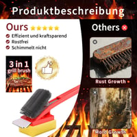 TNTOR Grill Kefe Gőztisztítóval, Rozsdamentes Acél Spatulával és Hosszú Szigetelt Nyéllel - Red, Stainless Steel Plastic Cotton 4