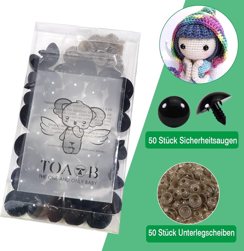TOAOB 50 db biztonsági szem 24 mm fekete műanyag baba szem amigurumi horgolt játékhoz