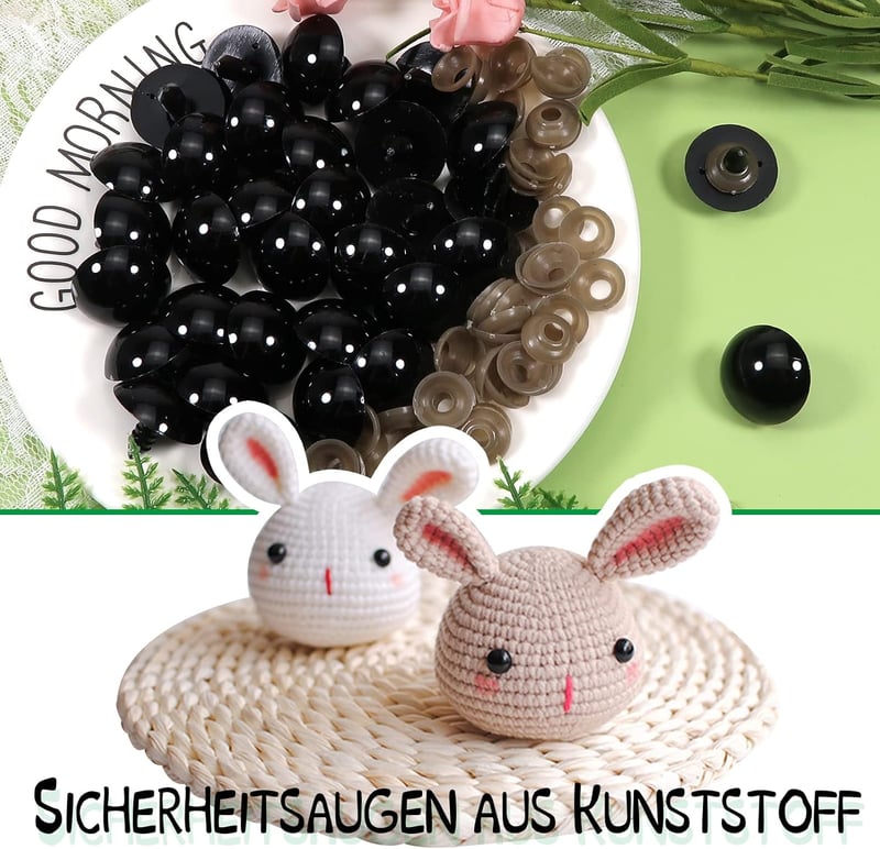 TOAOB 50 db biztonsági szem 24 mm fekete műanyag baba szem amigurumi horgolt játékhoz