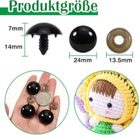 TOAOB 50 db biztonsági szem 24 mm fekete műanyag baba szem amigurumi horgolt játékhoz 2