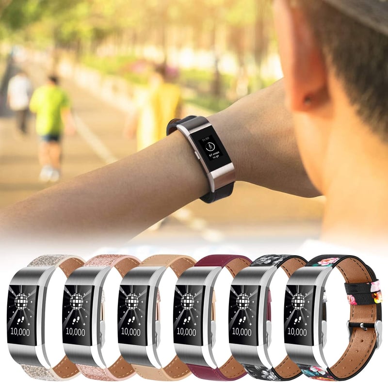 Tobfit Valódi Bőr Szíj Fitbit Charge 2 Okosórához - Klasszikus Csereszíj Fém Csatlakozóval, Vízálló Karpánt (Óra Nélkül)