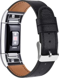Tobfit Valódi Bőr Szíj Fitbit Charge 2 Okosórához - Klasszikus Csereszíj Fém Csatlakozóval, Vízálló Karpánt (Óra Nélkül) 1
