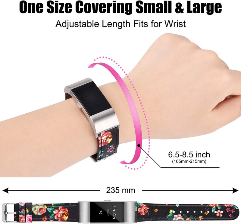 Tobfit Valódi Bőr Szíj Fitbit Charge 2 Okosórához - Klasszikus Csereszíj Fém Csatlakozóval, Tartós Karpánt