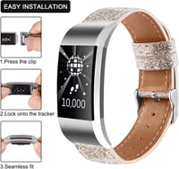 Tobfit Valódi Bőr Szíj Fitbit Charge 2 Okosórához - Klasszikus Csereszíj Fém Csatlakozóval, Vízálló Karpánt 2