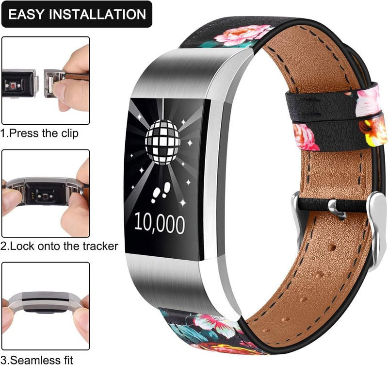 Tobfit Valódi Bőr Szíj Fitbit Charge 2 Okosórához - Klasszikus Csereszíj Fém Csatlakozóval, Tartós Karpánt