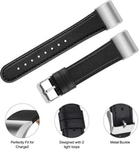 Tobfit Valódi Bőr Szíj Fitbit Charge 2 Okosórához - Klasszikus Csereszíj Fém Csatlakozóval, Vízálló Karpánt (Óra Nélkül) 2
