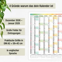 Calendar de perete TOBJA A2 2027 UE format peisaj – Prezentare generală pe 14 luni | Calendar anual color cu câmpuri mari | Calendar de perete pentru birou și home office 4