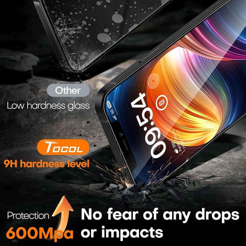 TOCOL iPhone 12 edzett üveg képernyővédő 2db, 9H keménység, buborékmentesítő - iPhone 12 / 12 Pro, Protective glass