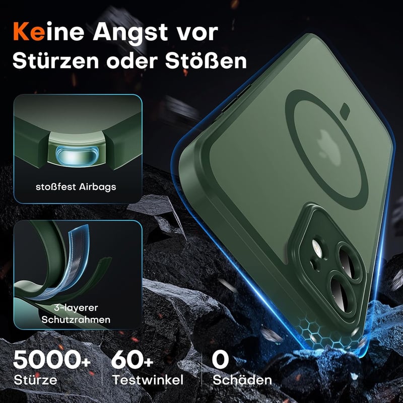 TOCOL iPhone 12 MagSafe tok, teljes kameravédelem, ütésálló, alpesi zöld