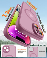 TOCOL iPhone 14 MagSafe kompatibilné puzdro, matné priesvitné fialové, vojenská úroveň odolnosti voči nárazom, kompletná ochrana fotoaparátu, 6,1 palca 6