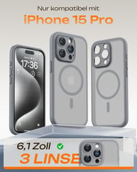 TOCOL kryt pre iPhone 15 Pro kompatibilný s MagSafe, s kompletnou ochranou fotoaparátu, priehľadný zadný kryt – sivý 2