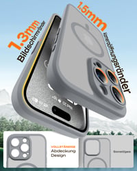 TOCOL kryt pre iPhone 15 Pro kompatibilný s MagSafe, s kompletnou ochranou fotoaparátu, priehľadný zadný kryt – sivý 6