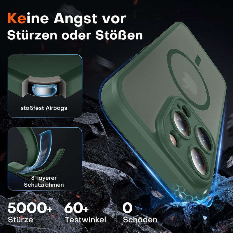 TOCOL iPhone 15 Pro MagSafe tok, kamera védelemmel, ütésálló, alpesi zöld - iPhone 15 Pro, Alpine green