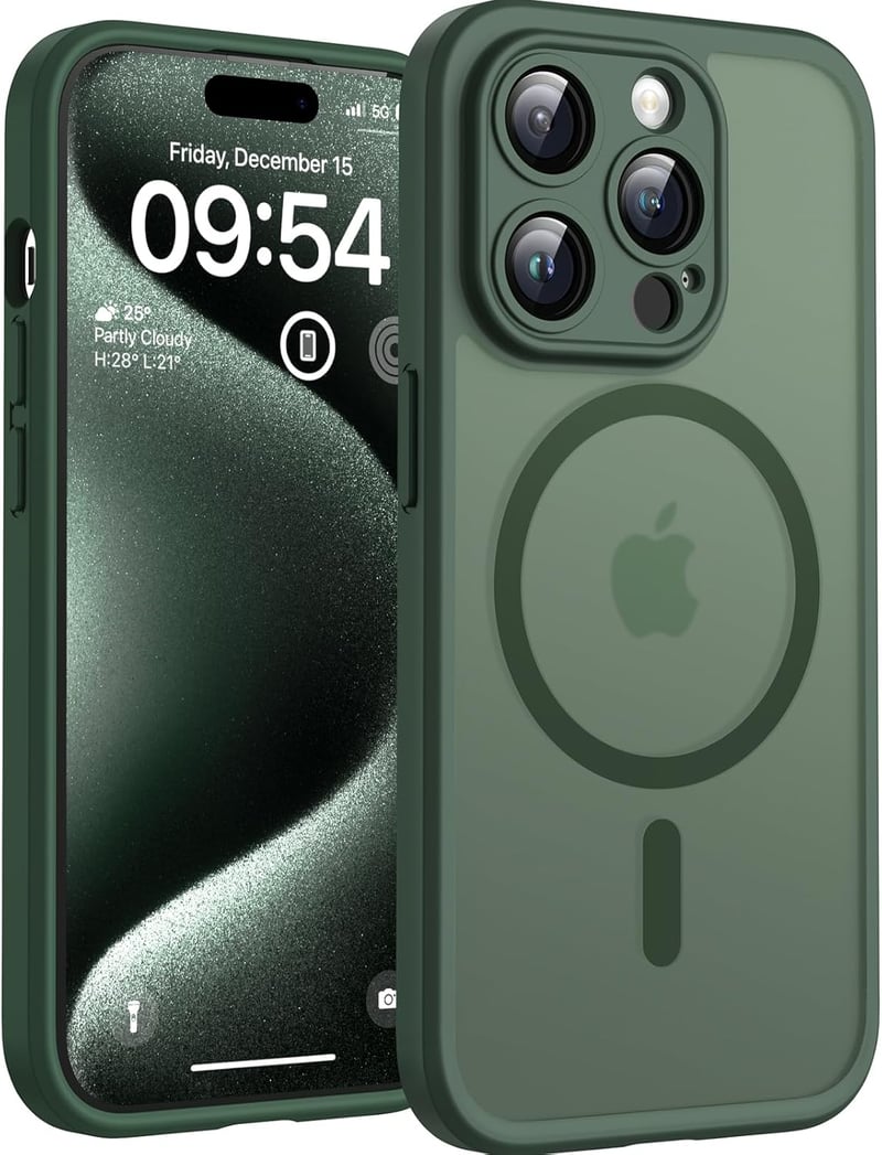 TOCOL iPhone 15 Pro MagSafe tok, kamera védelemmel, ütésálló, alpesi zöld - iPhone 15 Pro, Alpine green