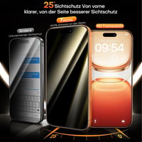 TOCOL iPhone 17 Pro/16 Pro edzett üveg képernyővédő 6.3" 9H, 2db - iPhone 16 Pro, Privacy protection glass 3