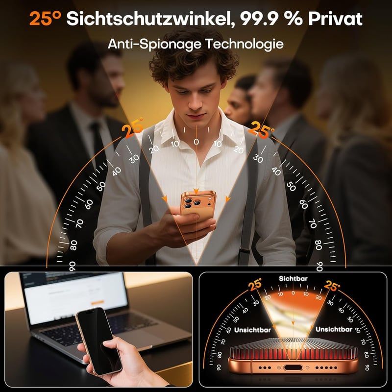 TOCOL iPhone 17 Pro/16 Pro edzett üveg képernyővédő 6.3" 9H, 2db - iPhone 16 Pro, Privacy protection glass