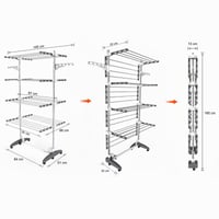 Uscător de rufe vertical pliabil Todeco cu 4 niveluri, suport din oțel inoxidabil pentru interior, gri 7