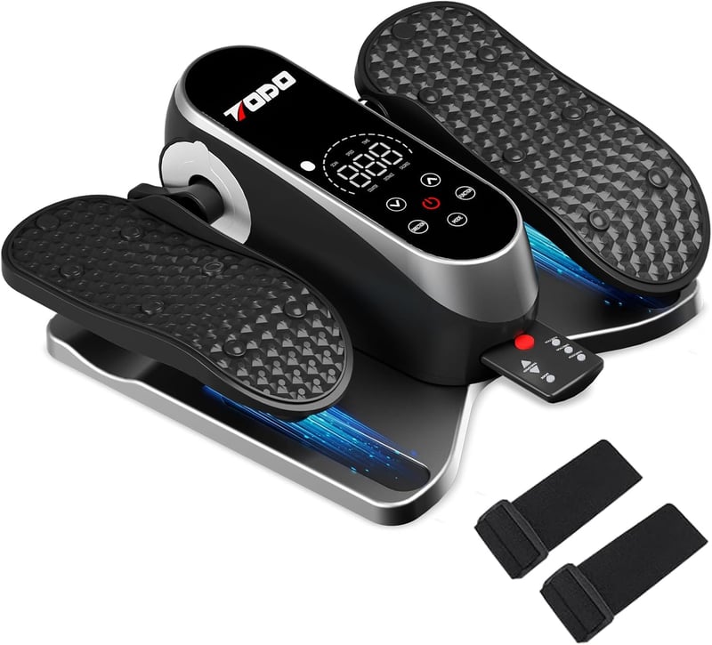 Mini eliptică electrică neagră, aparat de fitness pentru sub birou, 12 trepte de viteză, 2 moduri, cu telecomandă, afișaj și benzi de fixare pentru picioare
