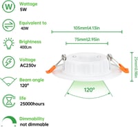 Tofisr LED Süllyesztett Spotlámpa Szett - 30 db Lapos Mennyezeti Lámpa, 5W, 400 Lumen, 4500K Természetes Fehér, IP20, Energiatakarékos 2