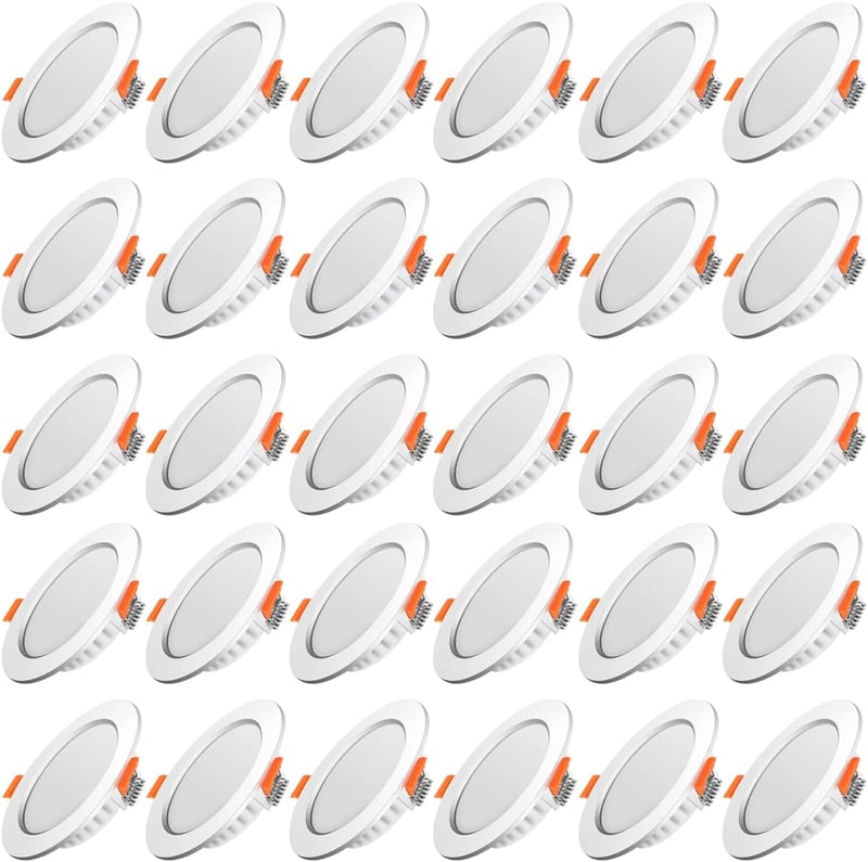 Tofisr LED Süllyesztett Spotlámpa Szett - 30 db Lapos Mennyezeti Lámpa, 5W, 400 Lumen, 4500K Természetes Fehér, IP20, Energiatakarékos