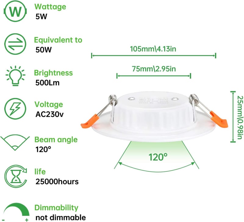 Tofisr Ultravékony LED Süllyesztett Spotlámpa Szett - 36 db 5W Mennyezeti Lámpa, 2700K Meleg Fehér, 230V, IP20, 500 Lumen, Beltéri Világítás