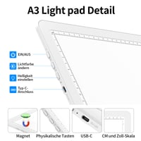Placă de desen luminoasă LED TOHETO A3 cu geantă pentru pictură cu diamante, masă luminoasă ultra-strălucitoare cu butoane laterale, pad luminos pentru copiere și schițe, alb 6
