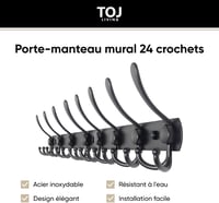 TOJ fali kabáttartó 75 cm 24 horog fekete rozsdamentes acél ruhafogas előszobába, falra szerelhető 3