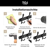 TOJ fali kabáttartó 75 cm 24 horog fekete rozsdamentes acél ruhafogas előszobába, falra szerelhető 6
