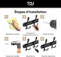 TOJ fali kabáttartó 75 cm 24 horog fekete rozsdamentes acél ruhafogas előszobába, falra szerelhető 5