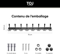 TOJ fali kabáttartó 75 cm 24 horog fekete rozsdamentes acél ruhafogas előszobába, falra szerelhető 4