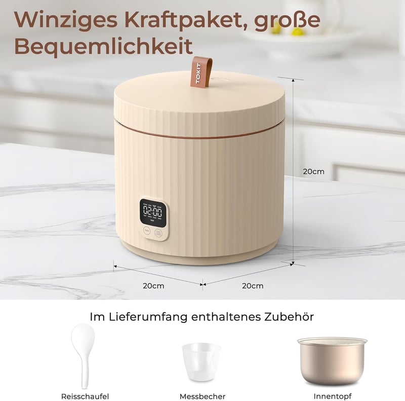 TOKIT 1,5L rizsfőző mini multifunkcionális érintőgombos kijelzővel fehér