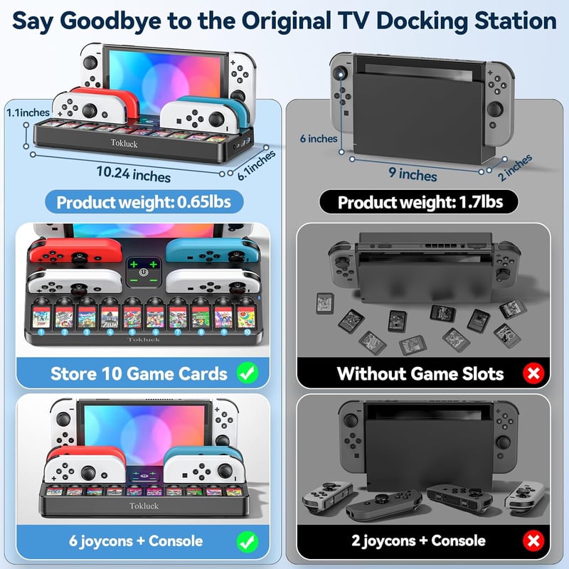 Tokluck Switch dokkoló OLED-hez 4K HDMI-vel, Joycon töltővel és játéktárolóval