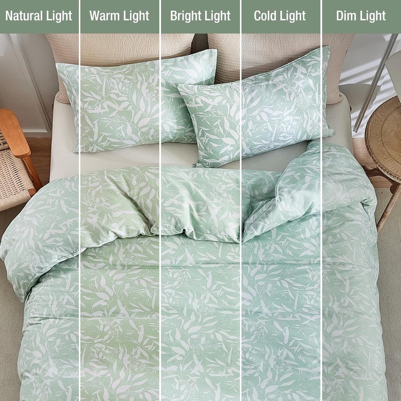 Tokokimo világoszöld levél mintás 100% mikroszálas paplanhuzat 220x240 cm, gyűrődésálló, 2 db 65x65 párnahuzat